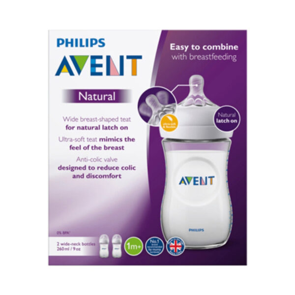 Philips Avent Baby Feeding Bottle With Teat, Twin Pack - 260ml, 1+m( Ultra Soft And Flexible, Easy To Combine With Breastfeeding )